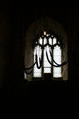 church bell ropes silhouetted against window