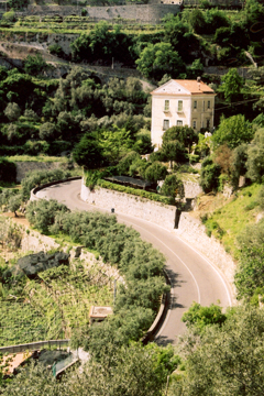 Winding valley road in Italy
